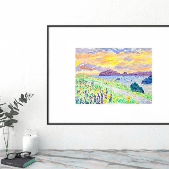 California Wall Art Beach ORIGINAL Painting Waterc - Picture 8 of 11